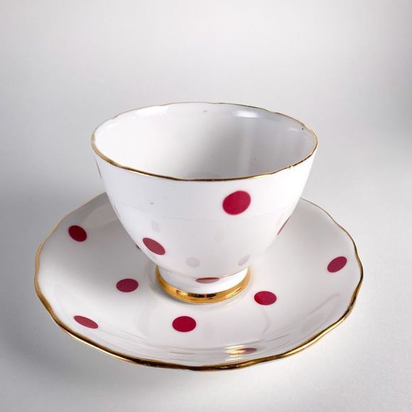 Vintage Red Polka Dot Royal Vale Teacup - Picture 4 of 8